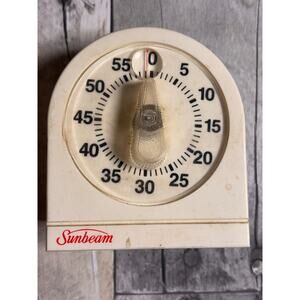 Vintage Sunbeam Food Timer 60 Minutes with Magnifier Loud Ring Alarm 3.25Hx3”W